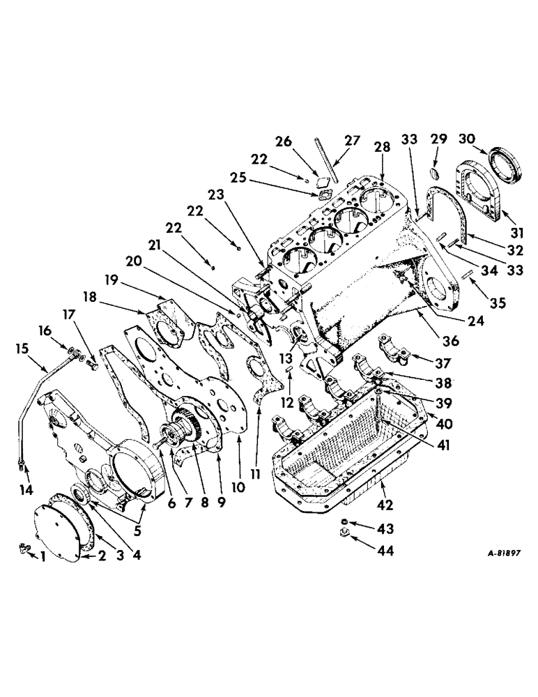 Схема запчастей Case IH B414 - (024) - DIESEL ENGINE, CRANKCASE, FRONT COVER AND OIL PAN (01) - ENGINE