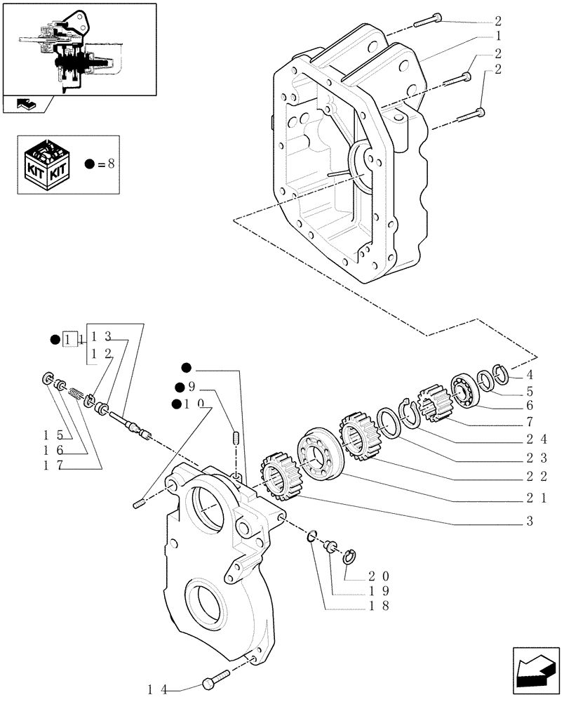 Схема запчастей Case IH MAXXUM 130 - (1.80.1/03[01]) - POWER TAKE-OFF 540/750/1000 RPM - CASING, GEARS AND SUPPORT (VAR.330801-332801) (07) - HYDRAULIC SYSTEM