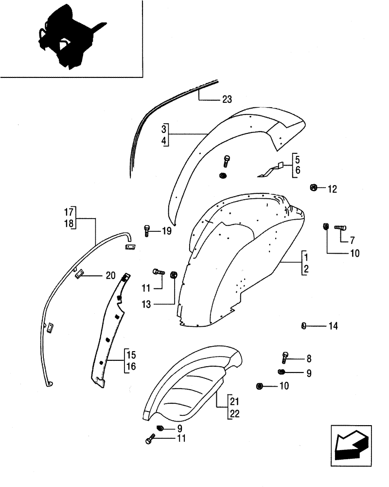 Схема запчастей Case IH JX80 - (1.87.0[01]) - MUDGUARDS AND FOOTBOARDS (08) - SHEET METAL