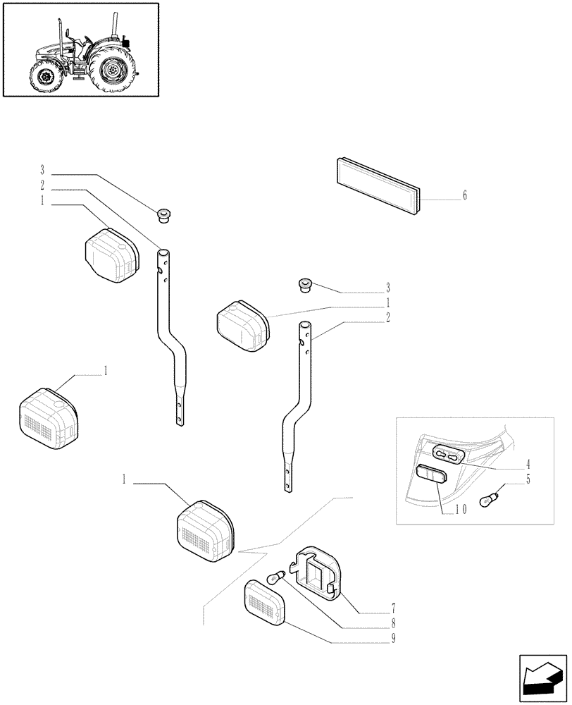 Схема запчастей Case IH JX70 - (1.75.6/01[01]) - (VAR.007) NA PACKAGE - HEADLIGHTS - L/CAB (06) - ELECTRICAL SYSTEMS