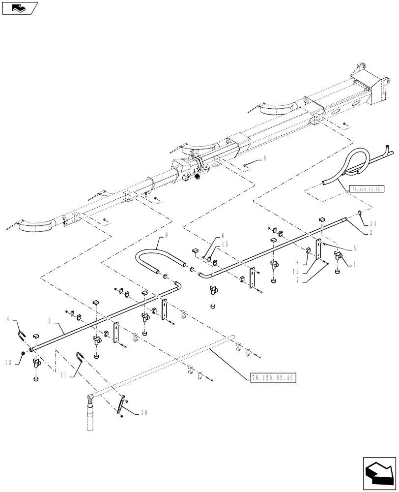 Схема запчастей Case IH 810 - (78.110.14.DD) - BOOM PLUMBING, 70, 2.5" TUBES, RH, OUTER (78) - SPRAYING