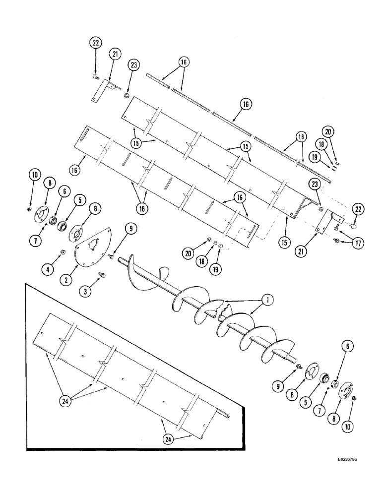 Схема запчастей Case IH 2188 - (9E-08) - GRAIN TANK, LOWER AUGERS (17) - GRAIN TANK & UNLOADER