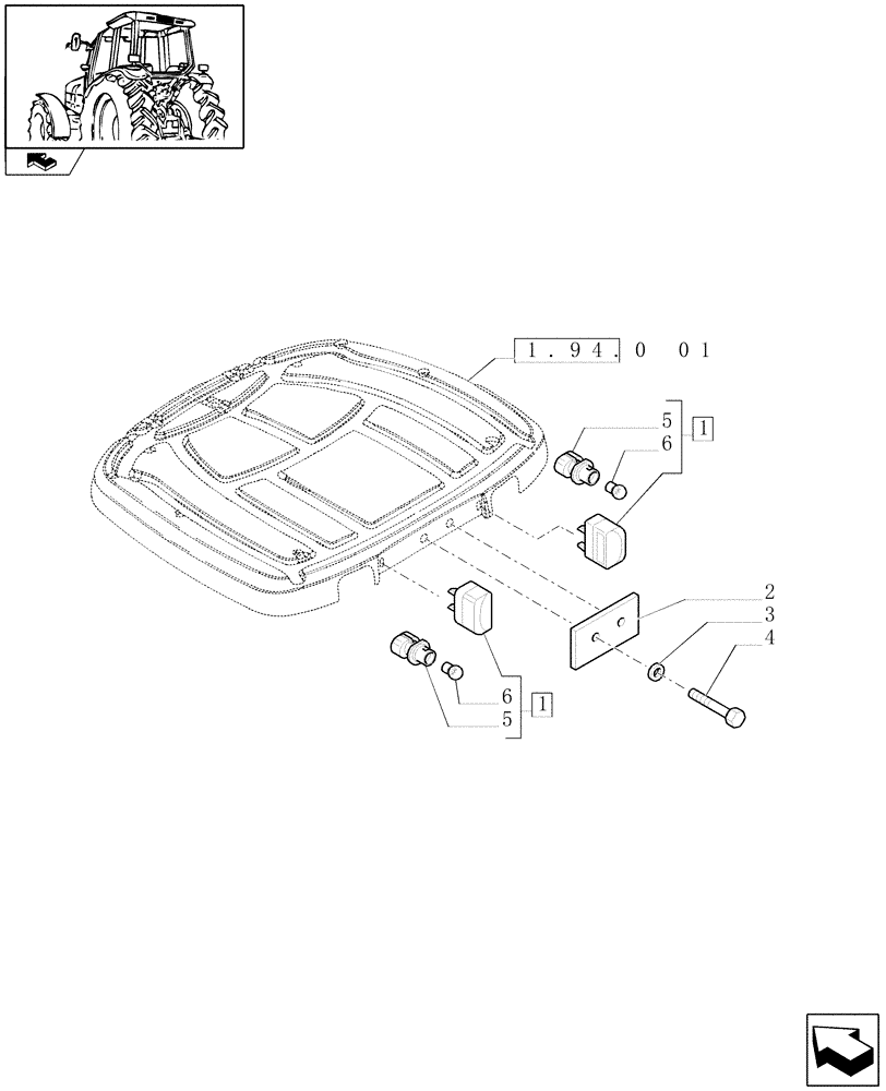 Схема запчастей Case IH PUMA 180 - (1.75.6/03) - (VAR.966) LICENSE PLATE LAMP & SUPPORT, MOUNTING ON CAB ROOF (06) - ELECTRICAL SYSTEMS