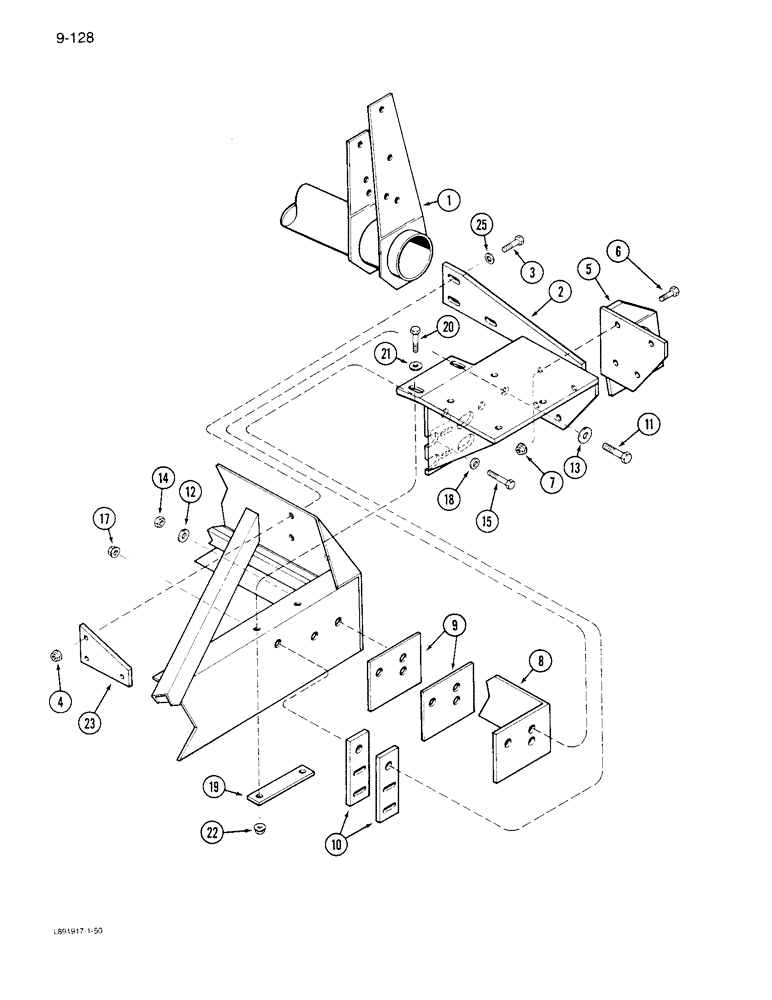 Схема запчастей Case IH 6300 - (9-128) - HYDRAULIC FOLDING MARKER, MARKER FRAME ATTACHING PARTS ENDWISE TRANSPORT (09) - CHASSIS/ATTACHMENTS