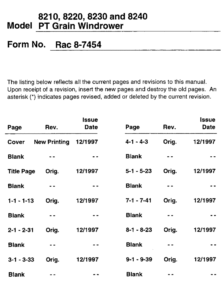 Схема запчастей Case IH 8210 - (1-03) - CURRENT PAGE LISTING (00) - GENERAL & PICTORIAL INDEX