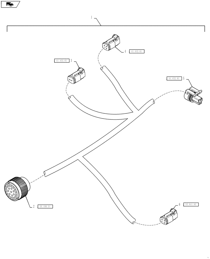 Схема запчастей Case IH TITAN 3030 - (55.100.32) - AUTOGUIDANCE FRAME HARNESS (55) - ELECTRICAL SYSTEMS