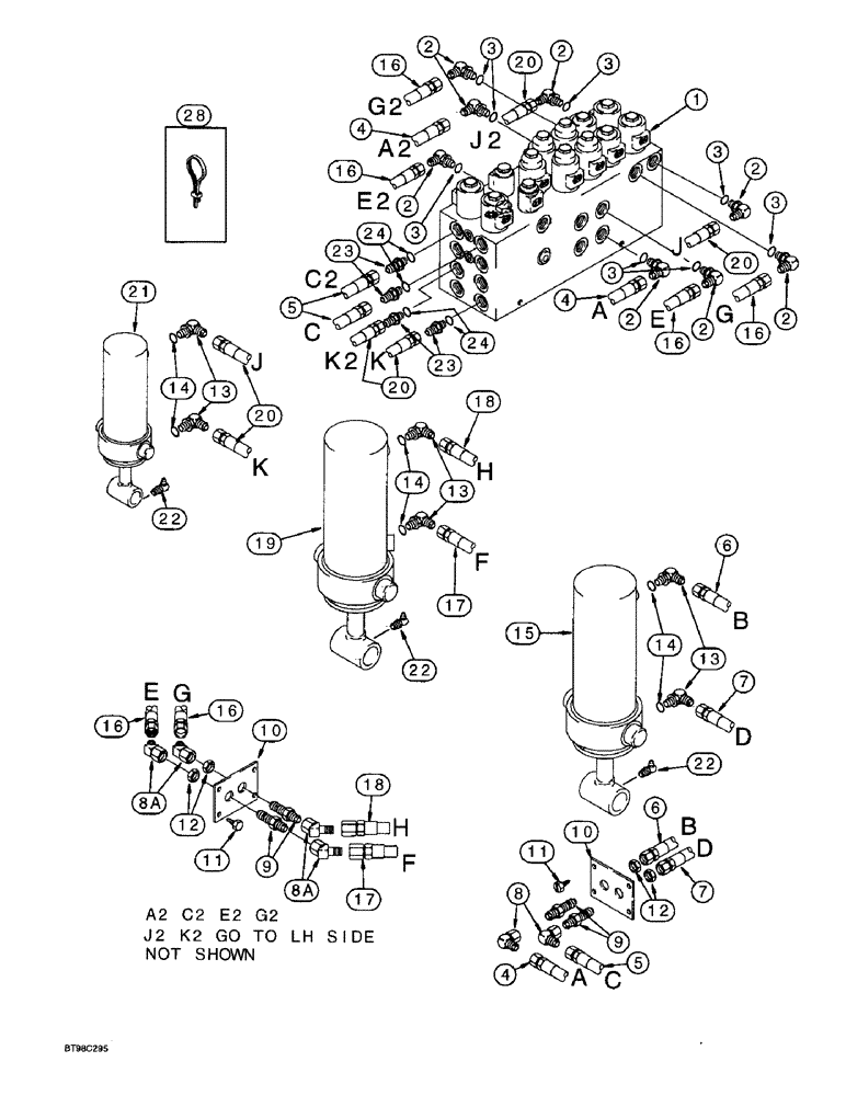 Схема запчастей Case IH 955 - (8-061A) - CARRYING WHEEL HYDRAULIC CIRCUIT, W/ HYDRAFORCE CONTROL VALVE PLANTERS BUILT SEP 97 & AFTER 16 ROW (08) - HYDRAULICS