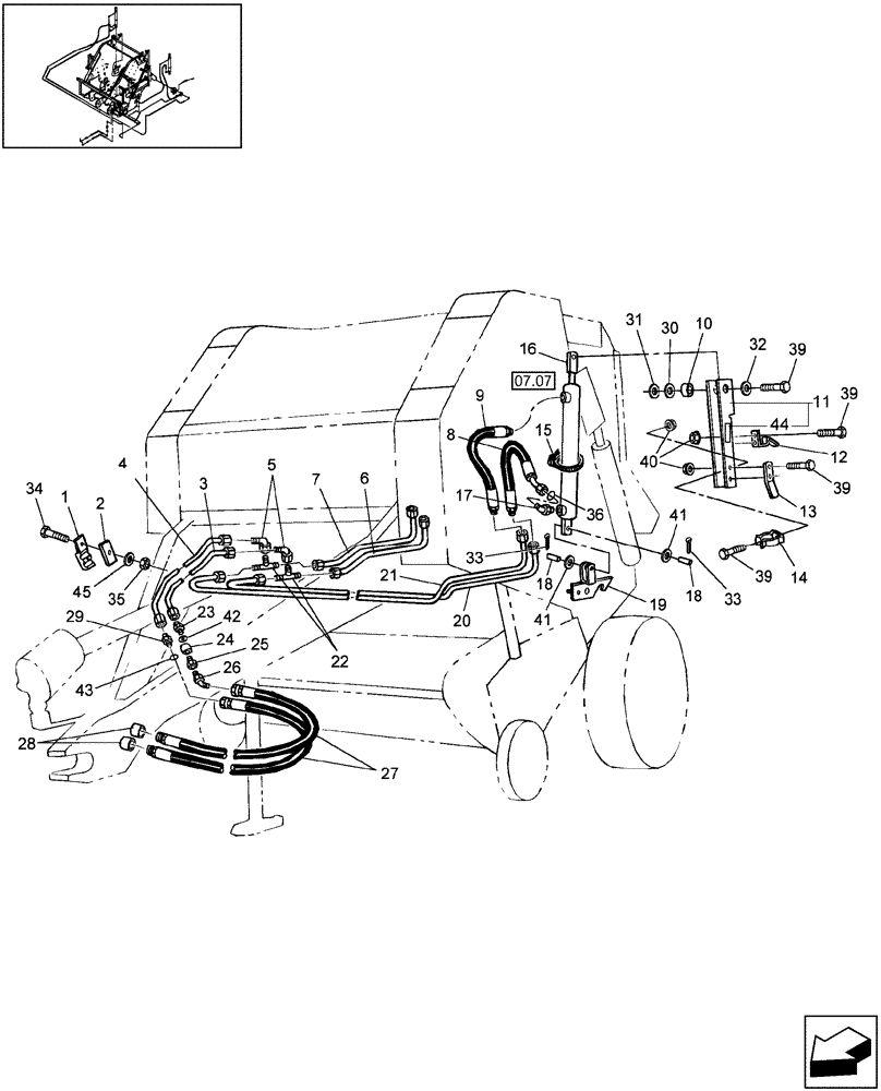 Схема запчастей Case IH RB444 - (07.05) - HYDRAULICS, TAILGATE LIFT (07) - HYDRAULIC SYSTEM