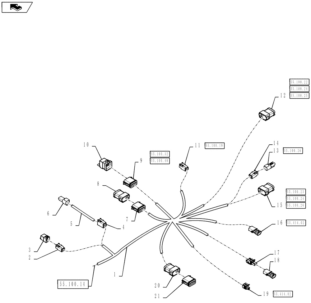 Схема запчастей Case IH 4430 - (55.100.14[02]) - PRODUCT CONTROL HARNESS (55) - ELECTRICAL SYSTEMS