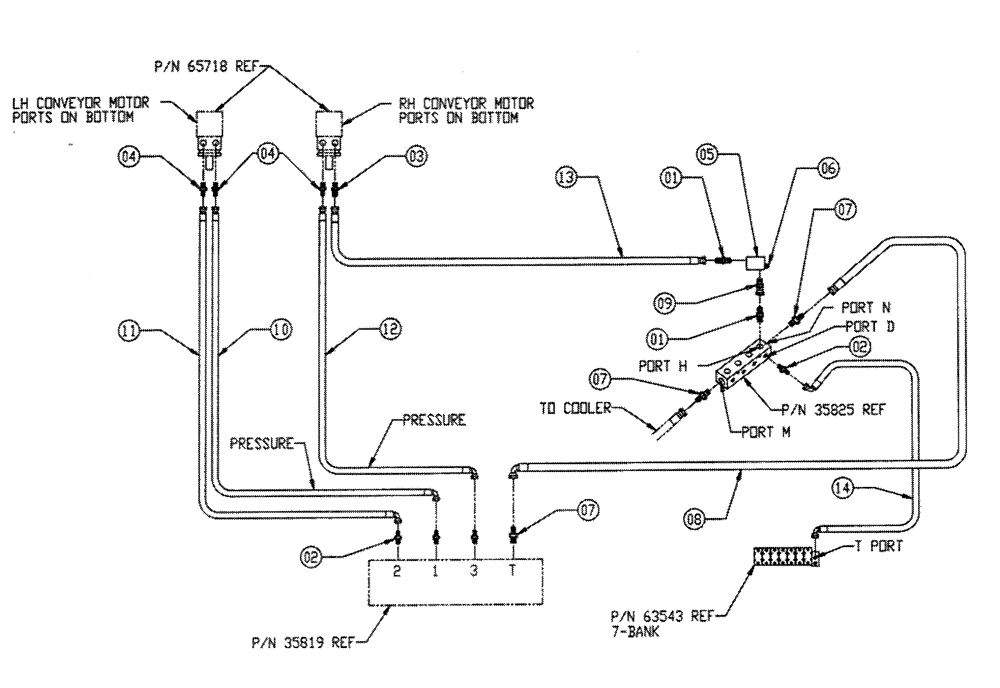 Схема запчастей Case IH FLEX-AIR - (06-004) - CONVEYOR FITTING GROUP Hydraulic Plumbing