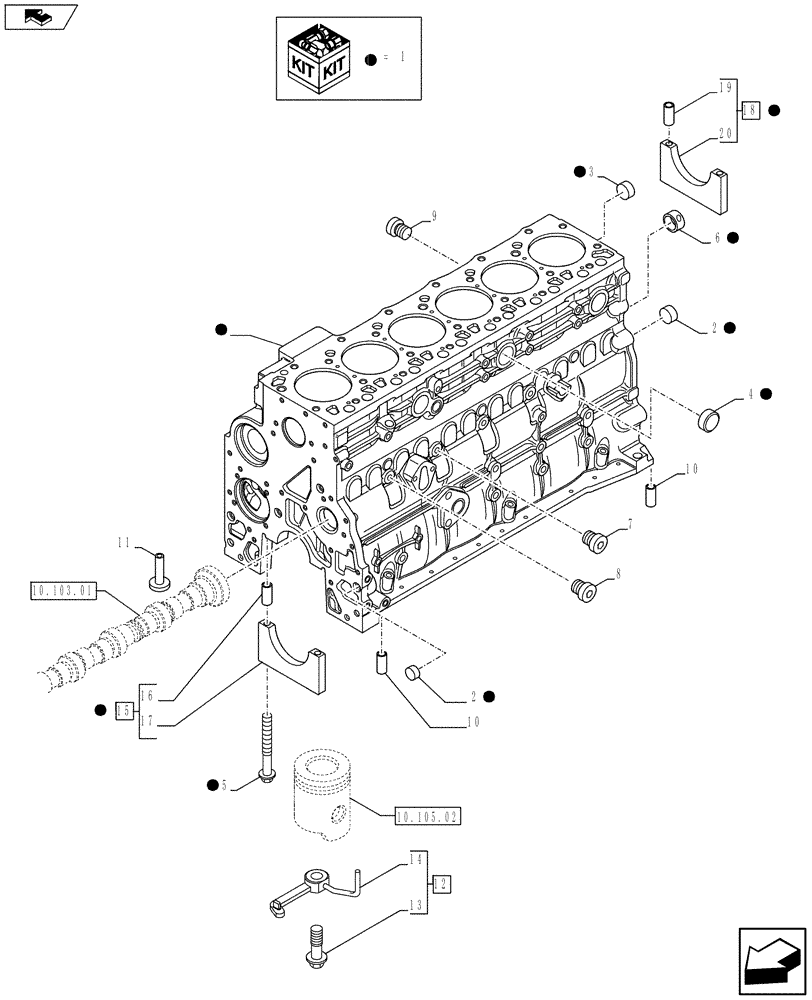 Схема запчастей Case IH F4GE9684B J605 - (10.001.02) - SHORT BLOCK - CRANKCASE (504384710 - 504057569) (10) - ENGINE