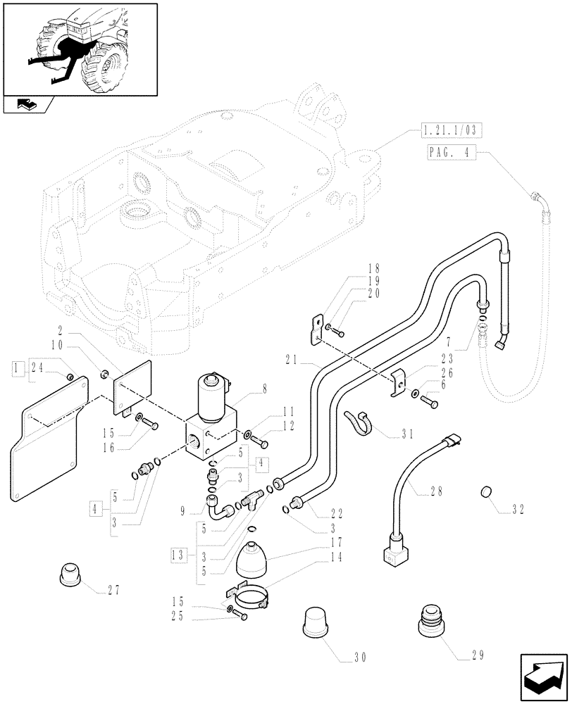 Схема запчастей Case IH PUMA 140 - (1.81.9/03[03]) - INTEGRATED FRONT HPL - VALVE AND PIPES - C6519 (VAR.330831-331831-332831-333831-330847-331847-332847-333847-334847-335847) (07) - HYDRAULIC SYSTEM