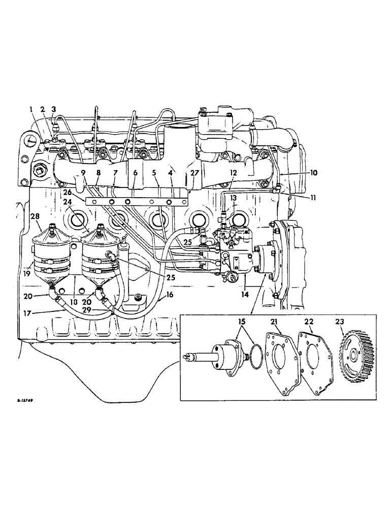 Схема запчастей Case IH 2806 - (E-23) - FUEL SYSTEM, FUEL INJECTION PUMP, CONNECTIONS AND PIPES, ENGINE SERIAL NO. D-361 23979 AND ABOVE (02) - FUEL SYSTEM