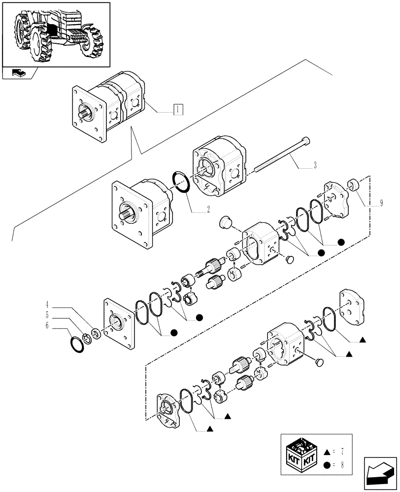 Схема запчастей Case IH FARMALL 65C - (1.42.0/ C) - HYDRAULIC PUMP - BREAKDOWN - D5996 (04) - FRONT AXLE & STEERING