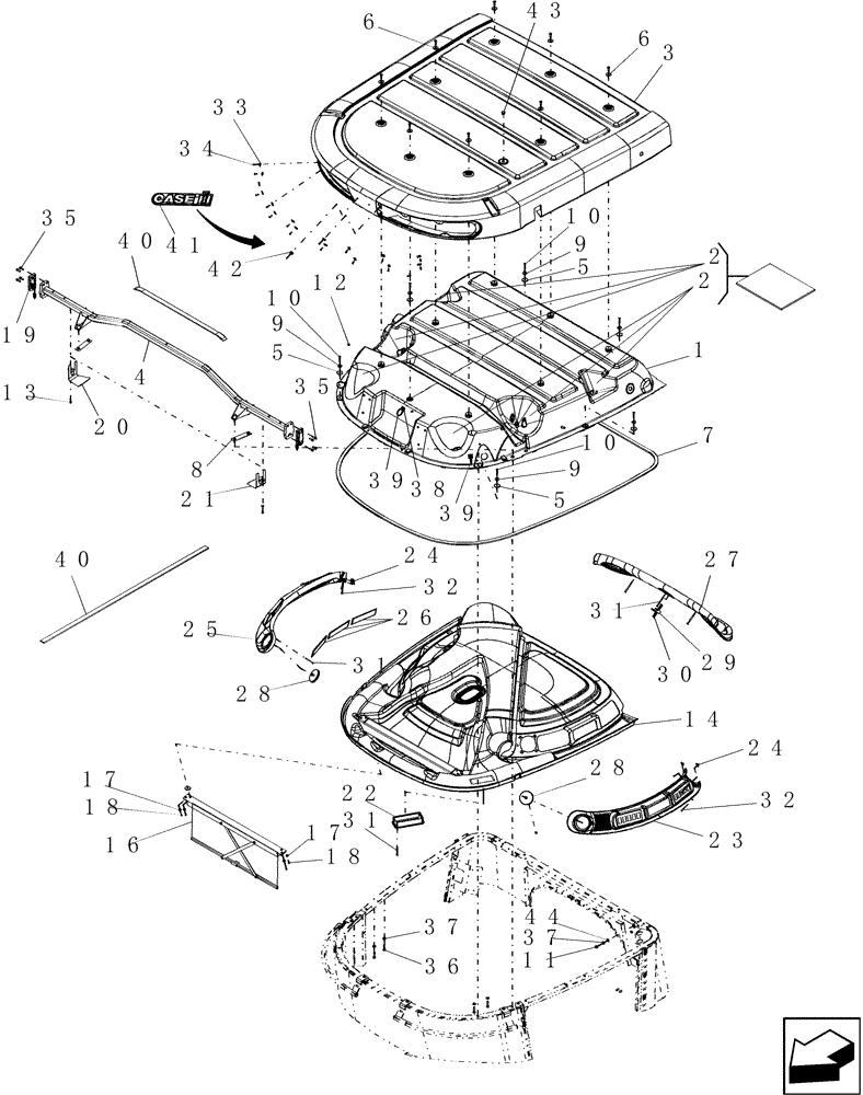 Схема запчастей Case IH 7010 - (90.150.04) - ROOF - 7010/8010 (90) - PLATFORM, CAB, BODYWORK AND DECALS