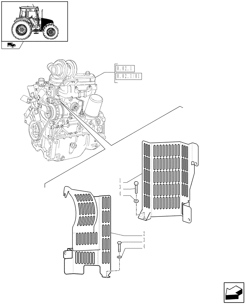 Схема запчастей Case IH FARMALL 90 - (1.19.9) - ENGINE FAN SHIELD GUARD PROTECTION (VAR.337836) (02) - ENGINE EQUIPMENT