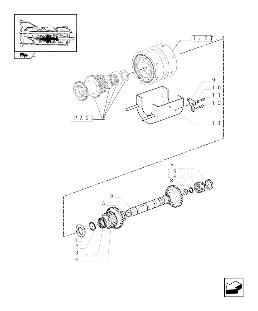 Схема запчастей Case IH FARMALL 85U - (1.28.1/03[03]) - 24X24 HI-LO POWER SHUTTLE TRANSMISSION - HI-LO AND REVERSER DRIVEN SHAFT (VAR.330279-331279-332279) (03) - TRANSMISSION