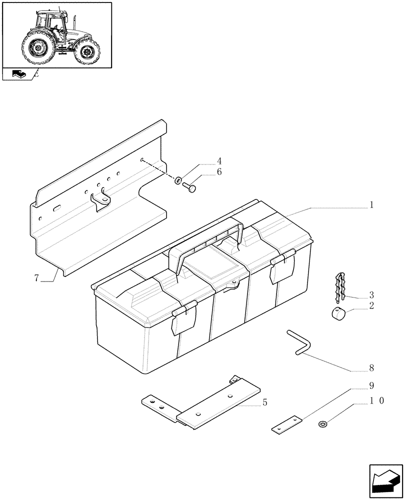 Схема запчастей Case IH FARMALL 95 - (1.90.5/01) - TOOL BOX - FOR HIGH CLEARANCE VERSION (10) - OPERATORS PLATFORM/CAB
