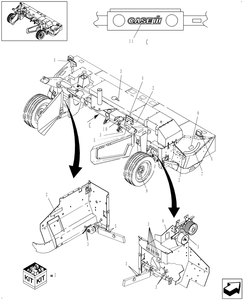 Схема запчастей Case IH DC162 - (08.08) - DECALS, BASE REAR (08) - SHEET METAL