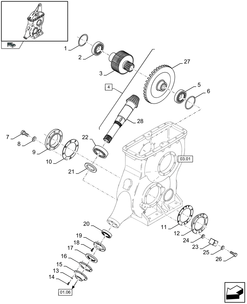 Схема запчастей Case IH LB333R - (03.02[01]) - MAIN GEARBOX, SHAFT TO FLYWHEEL (03) - MAIN GEARBOX