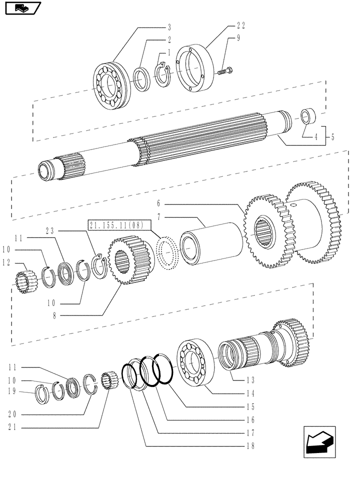 Схема запчастей Case IH MAGNUM 190 - (21.155.11[04]) - SPEED GEARS & CLUTCHES, TOP DRIVING SHAFT & GEARS, WITH POWERSHIFT TRANSMISSION - 180, 190 (21) - TRANSMISSION