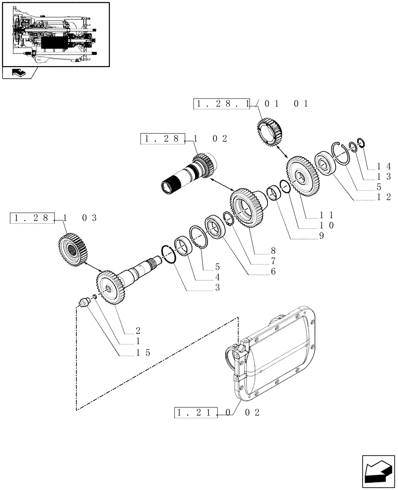 Схема запчастей Case IH PUMA 165 - (1.28.1/01[03]) - (VAR.042-142) TRANSMISSION 50KPH - REVERSER UNIT (03) - TRANSMISSION