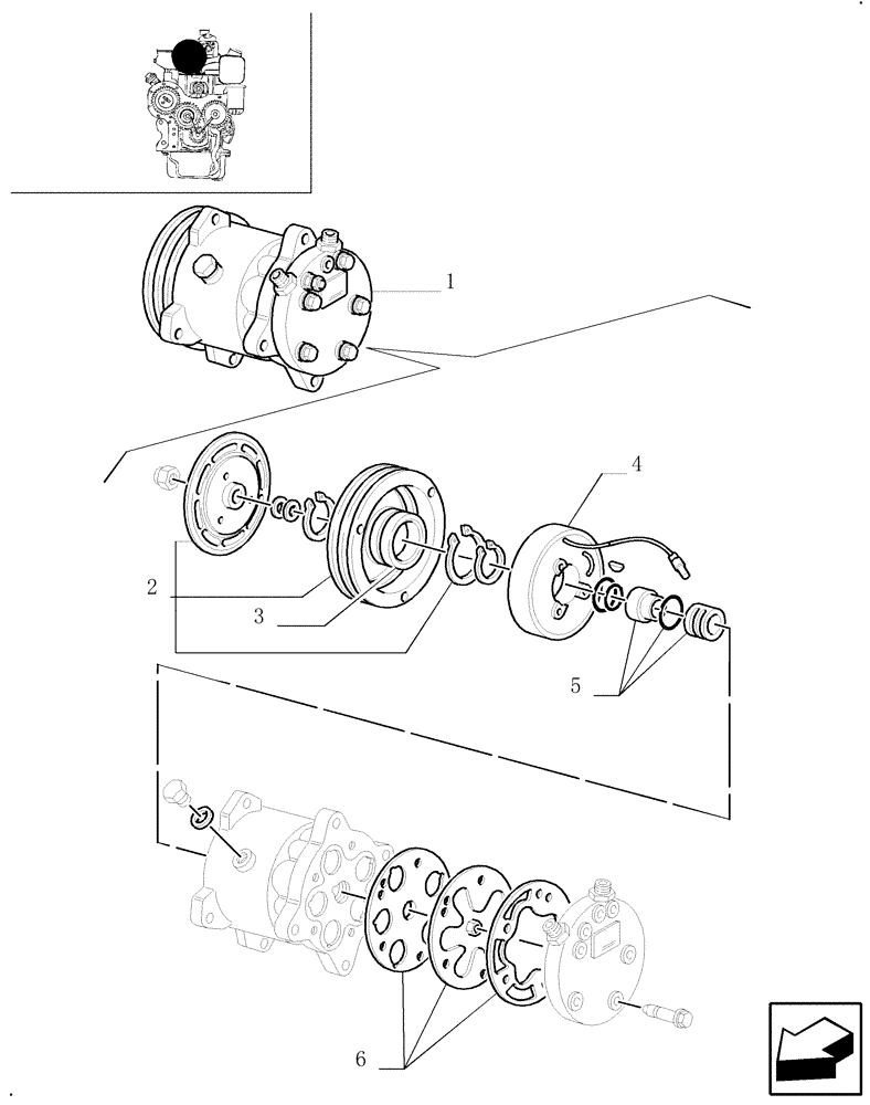 Схема запчастей Case IH JX90U - (0.88.0/ A) - (VAR.641-623) AIR CONDITIONING - COMPRESSOR - PARTS (01) - ENGINE