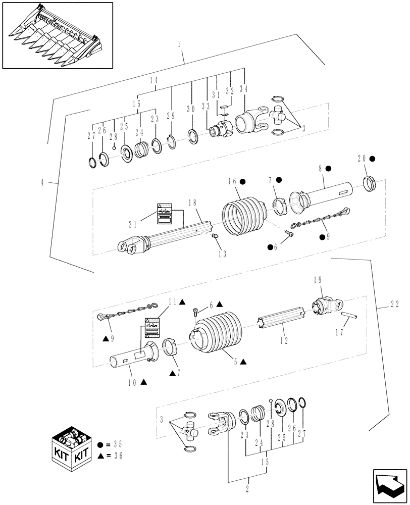 Схема запчастей Case IH 2406-36 - (20.03.03) - PTO BREAKDOWN, 6, 8 & 12 ROW (58) - ATTACHMENTS/HEADERS