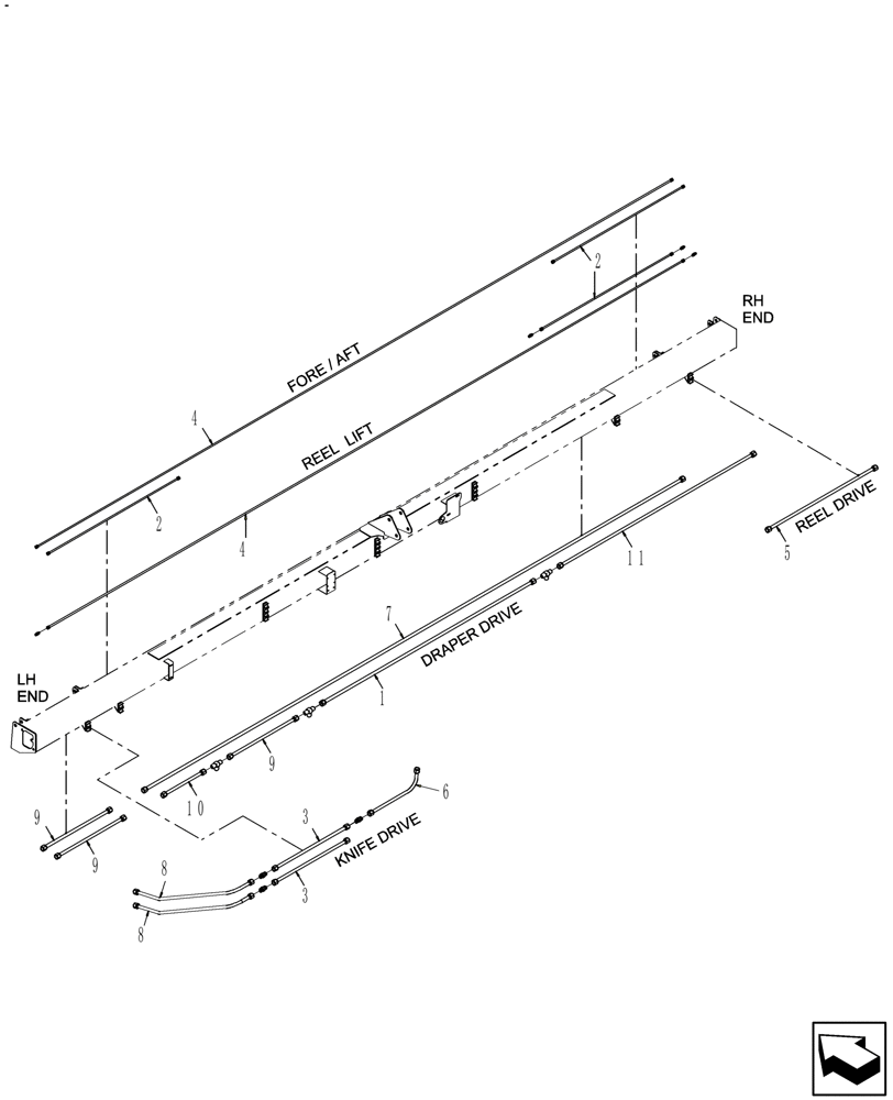 Схема запчастей Case IH DH212 - (20.07.07[03]) - STEEL LINES, SINGLE SWATH, 21FT, FROM PIN Y9ZB00735 (07) - HYDRAULICS