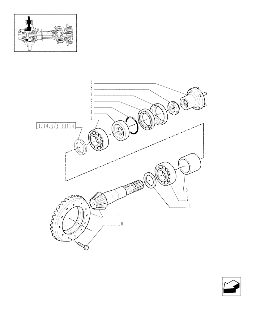 Схема запчастей Case IH MXM120 - (1.40.3/06[01]) - (VAR.420) 4WD FRONT AXLE WITH SUSPENSIONS AND TERRALOCK - SEMI POWER SHIFT - BEVEL GEAR PAIR (04) - FRONT AXLE & STEERING