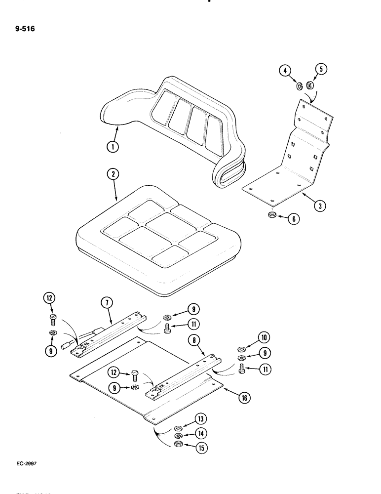 Схема запчастей Case IH 885 - (9-516) - SEAT SUSPENSION, GRAMMER, PRIOR TO P.I.N. 18001 (09) - CHASSIS/ATTACHMENTS