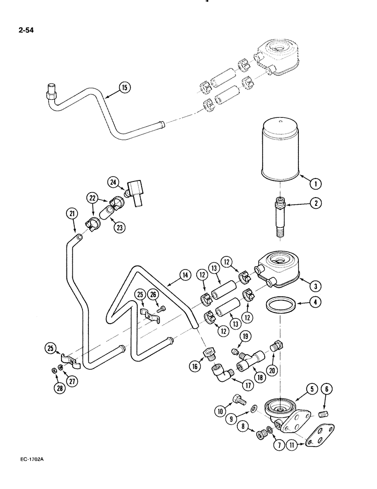 Схема запчастей Case IH 885 - (2-054) - ENGINE, OIL FILTER AND COOLER, P.I.N. 18384 AND AFTER (02) - ENGINE