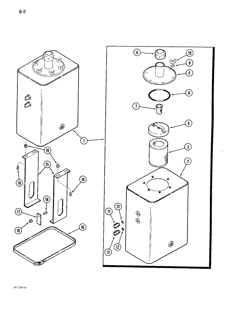 Схема запчастей Case IH 1640 - (8-002) - HYDRAULIC RESERVOIR, PRIOR TO P.I.N. JJC0097190 (07) - HYDRAULICS