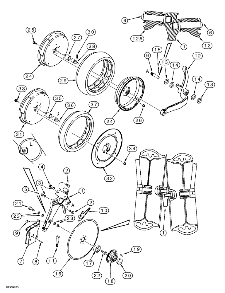 Схема запчастей Case IH 955 - (9D-10) - DISC OPENER AND GAUGE WHEEL, WITH LEFT-HAND LEADING DISC OPENER, ON R.H. SIDE OF PLANTER (09) - CHASSIS/ATTACHMENTS