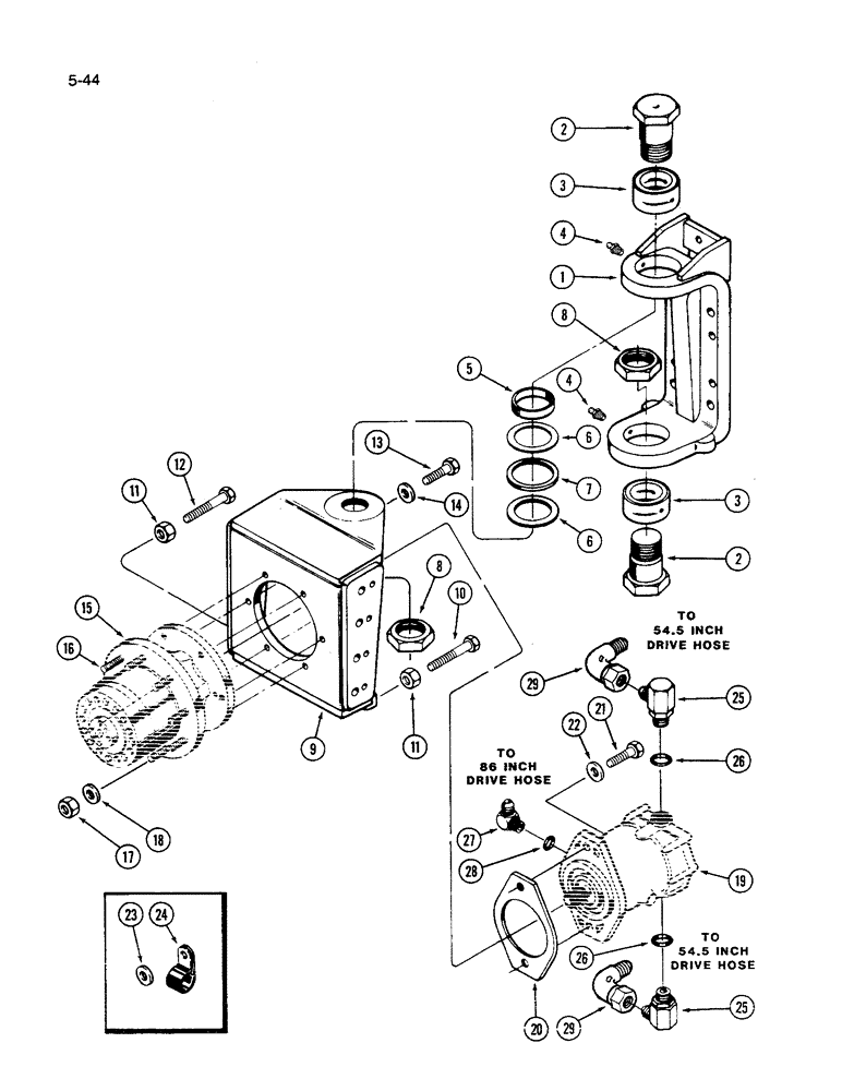 Схема запчастей Case IH 1640 - (5-44) - WHEEL DRIVE SUPPORTS, POWER GUIDE AXLE, PRIOR TO P.I.N. JJC0034001 (04) - STEERING