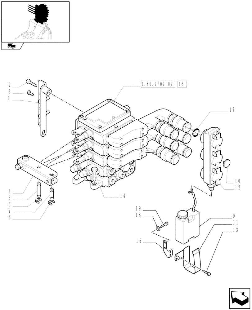 Схема запчастей Case IH PUMA 140 - (1.82.7/02[01A]) - 3 MECHANICAL REAR REMOTE CONTROL VALVES - DISTRIBUTOR, COVER AND OIL COLLECTOR - D6788 (VAR.333844) (07) - HYDRAULIC SYSTEM