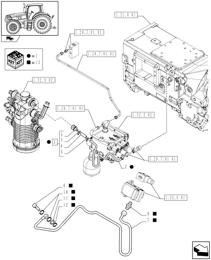 Схема запчастей Case IH PUMA 155 - (1.29.7/01[01A]) - REDUCTION UNIT VALVE BLOCK AND OIL COOLER PIPES - SERVICE KIT (03) - TRANSMISSION