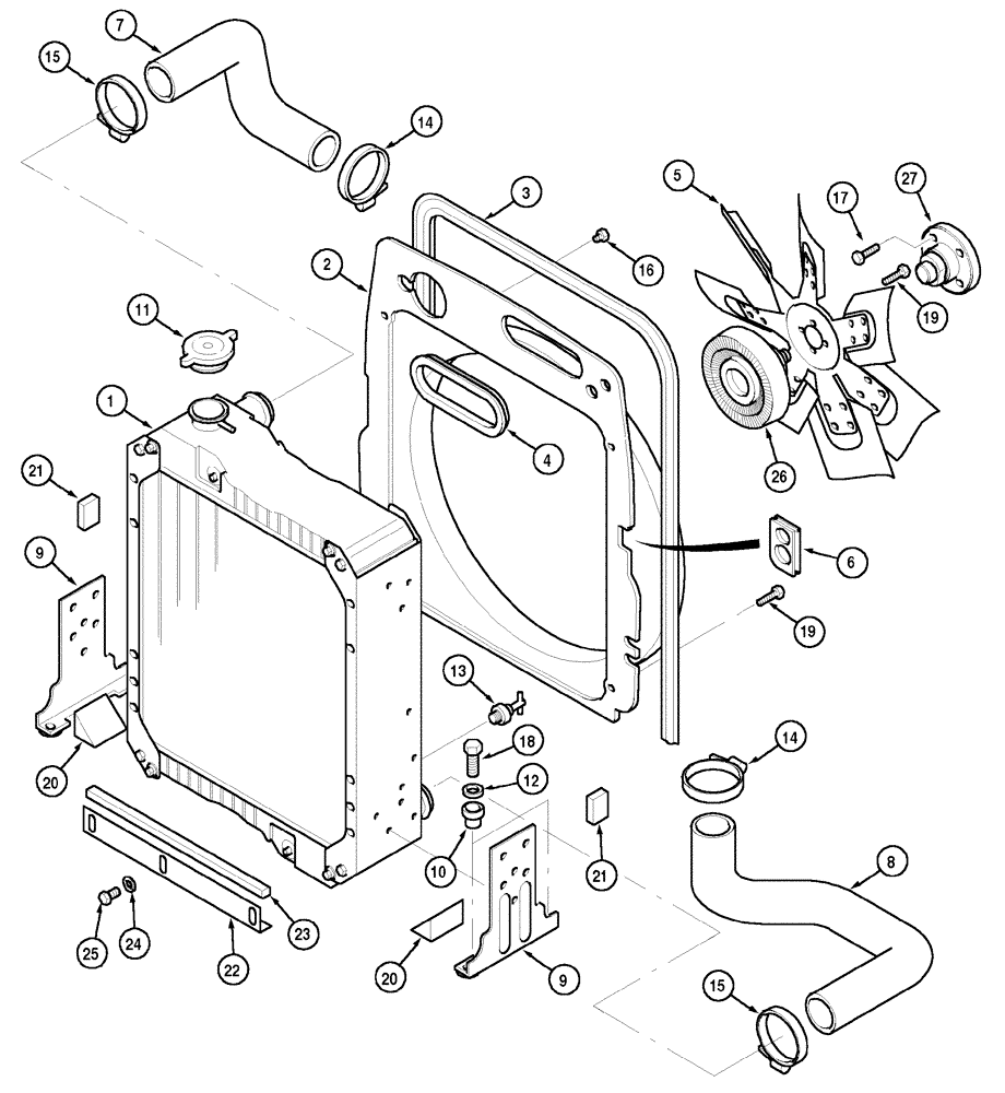 Схема запчастей Case IH CX50 - (02-02) - RADIATOR AND CONNECTIONS (02) - ENGINE