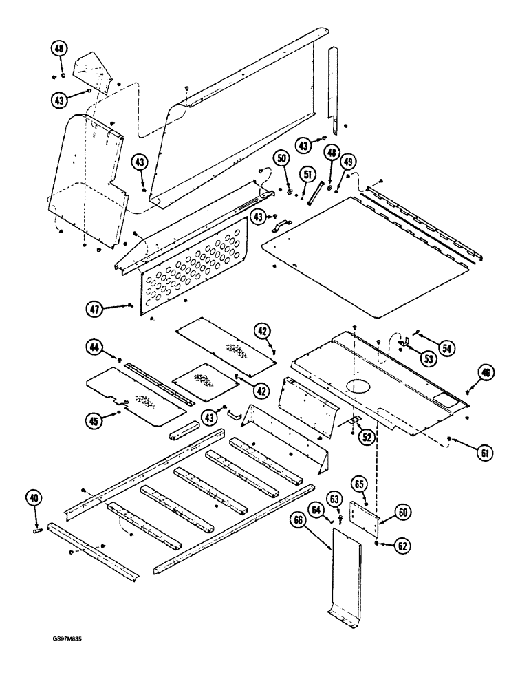 Схема запчастей Case IH 1660 - (9H-03A) - ENGINE SHIELD AND SERVICE DECK, MODELS WITHOUT CROSS FLOW CLEANING SYSTEM (CONTD) (12) - CHASSIS