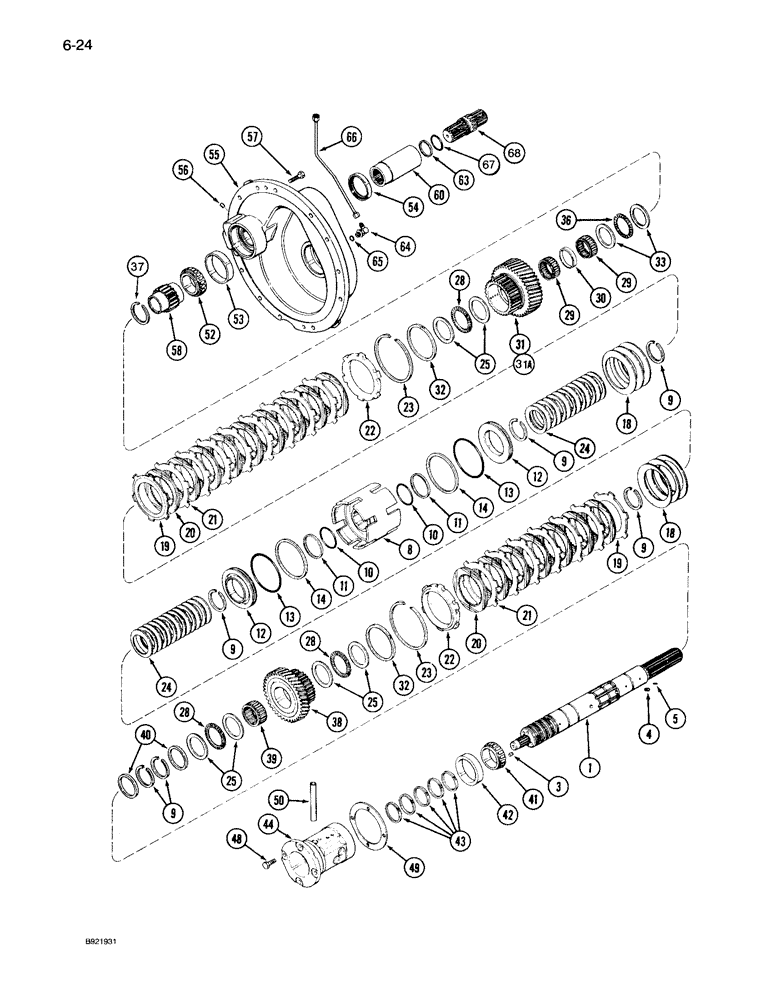 Схема запчастей Case IH 7110 - (6-024) - TRANSMISSION SPEED, INPUT SHAFT WITH CREEPER, TRANSMISSION SERIAL NUMBER AJB0055133 AND AFTER (06) - POWER TRAIN