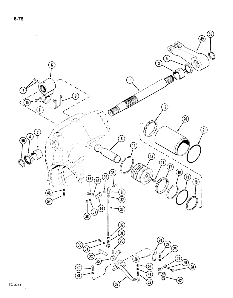 Схема запчастей Case IH 1896 - (8-76) - HITCH ROCKSHAFT AND PISTON (08) - HYDRAULICS