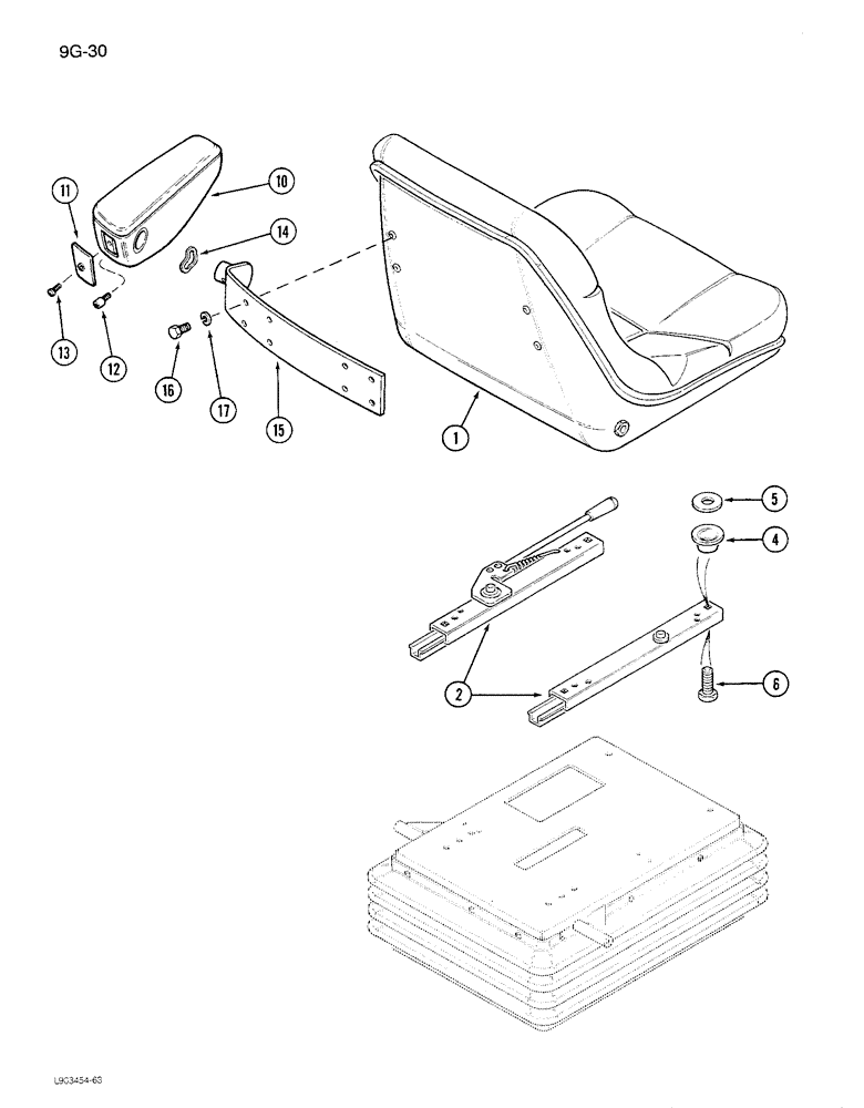 Схема запчастей Case IH 1680 - (9G-30) - SEAT ASSEMBLY, MECHANICAL SUSPENSION, SEARS SEAT, PRIOR TO P.I.N. JJC0115001 (10) - CAB & AIR CONDITIONING