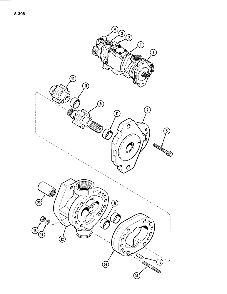 Схема запчастей Case IH 4494 - (8-308) - TRIPLE HYDRAULIC PUMP ASSEMBLY, CHARGE PUMP SECTION (08) - HYDRAULICS