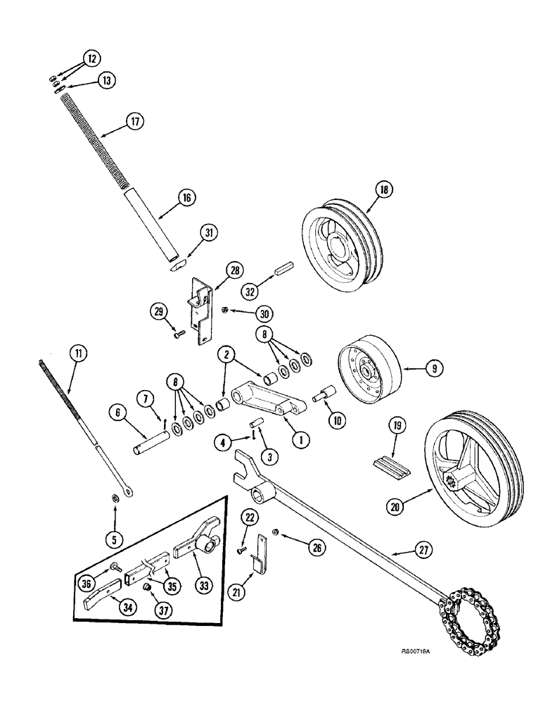 Схема запчастей Case IH 1680 - (9A-14) - SEPARATOR DRIVE PULLEY AND IDLER (13) - FEEDER