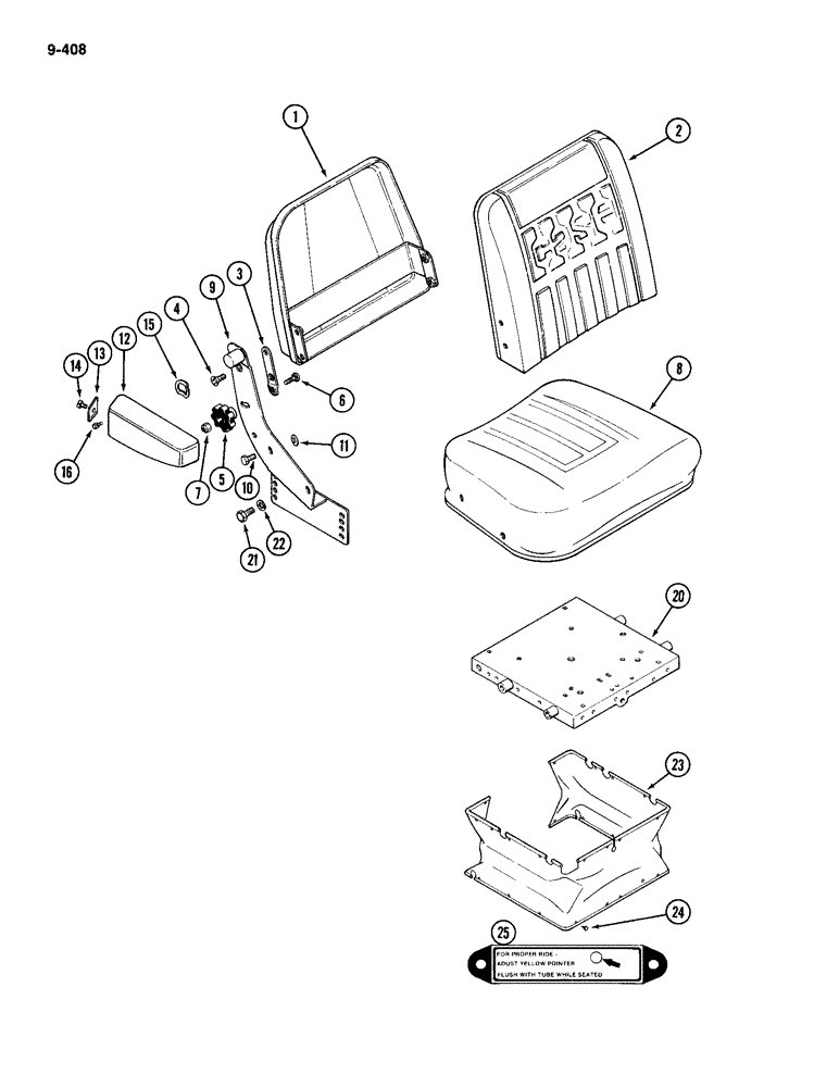 Схема запчастей Case IH 2094 - (9-408) - VINYL SEAT, WITHOUT SWIVEL (09) - CHASSIS/ATTACHMENTS