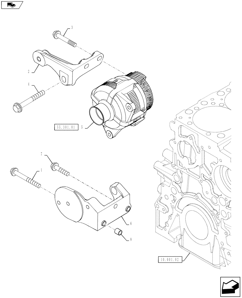 Схема запчастей Case IH TITAN 3030 - (55.301.02) - ALTERNATOR, MOUNTING (504386863) (55) - ELECTRICAL SYSTEMS