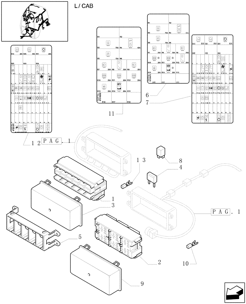 Схема запчастей Case IH MXU115 - (1.75.4/01[02]) - (VAR.110-120) TRANSMISSION 12X12 - FUSEBOX & RELATED PARTS (06) - ELECTRICAL SYSTEMS