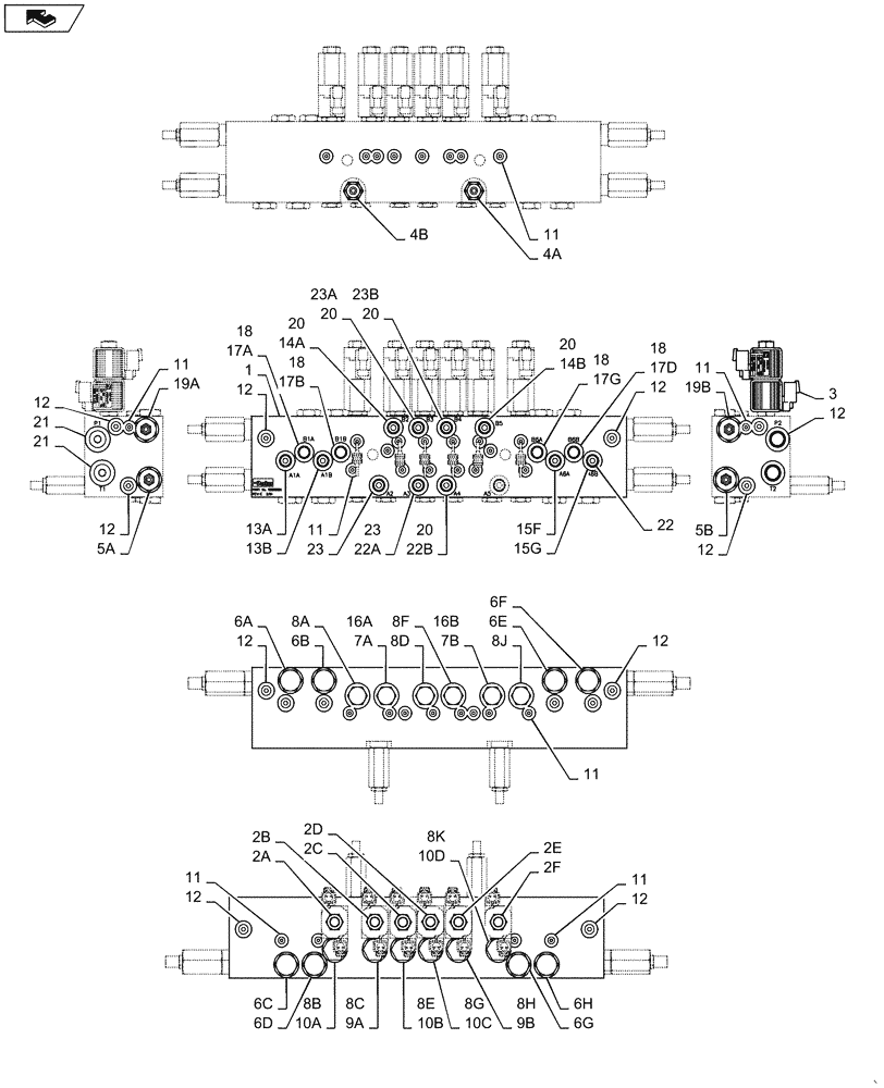 Схема запчастей Case IH 4420 - (06-037[02]) - VALVE, 6-SECTION, W/O FITTINGS, ENDING 01/2009 Hydraulic Plumbing