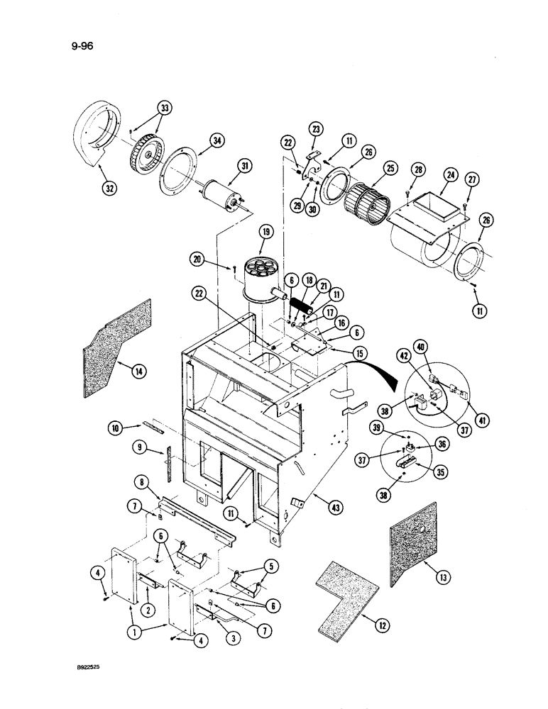 Схема запчастей Case IH 9260 - (9-096) - AIR CONDITIONING AND HEATER MODULE, INTERNAL COMPONENTS, PRIOR TO P.I.N. JCB0028400 (CONTD) (09) - CHASSIS/ATTACHMENTS