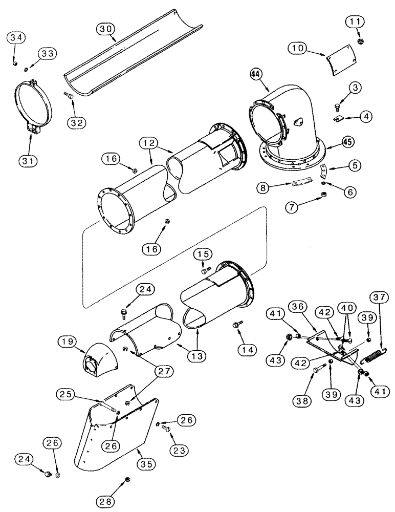 Схема запчастей Case IH 2344 - (09E-10) - UNLOADER - TUBE, UPPER (17) - GRAIN TANK & UNLOADER